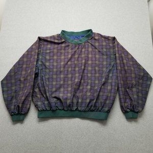 Highlander Windwear Mens XL Purple Plaid Nylon Windbreaker V Neck Pullover Golf‎